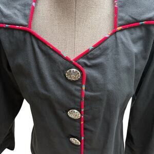 Vintage Roper Western Shirt Women's Size Small Black Red Piping Rockabilly 90's